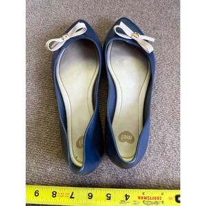 Mel by Melissa Navy Blue Jelly Flats Pointed Toe Bow Shoes Gold Heart Size 7.5